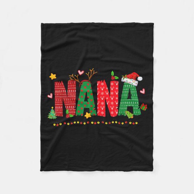 Nana Claus Christmas Lights Pajama Family Matching Fleece Blanket (Front)