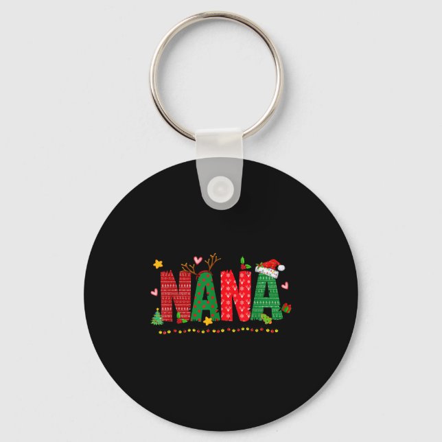 Nana Claus Christmas Lights Pajama Family Matching Keychain (Front)