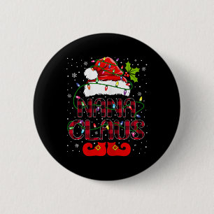 Nana Claus Merry Christmas Buffalo Plaid Santa Hat 2 Inch Round Button