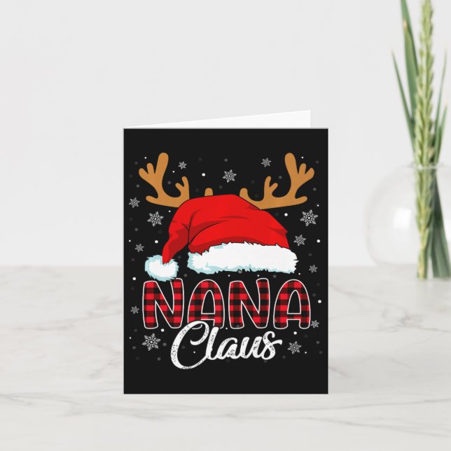 Nana Claus Santa Hat Reindeer Red Plaid Matching F Card (Front)