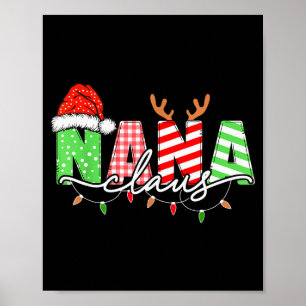 Nana Claus Xmas Christmas Lights Pajama Family Mat Poster
