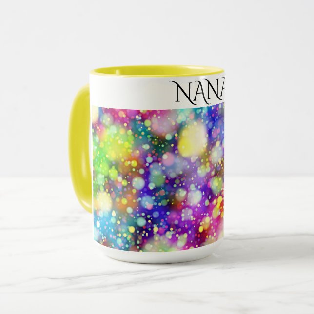 "NANA"  coffee mug in multi colours. (Front Left)