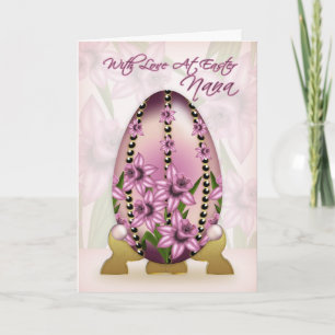 Nana Easter Card With Decorated Egg And Daffodils