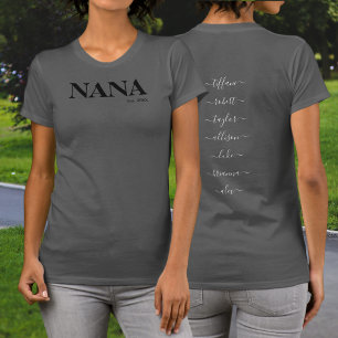 Nana Est Year Grandkids Names Black Typography T-Shirt