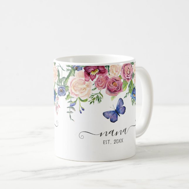Nana Established Pretty Pink Floral Watercolor Coffee Mug (Front Right)