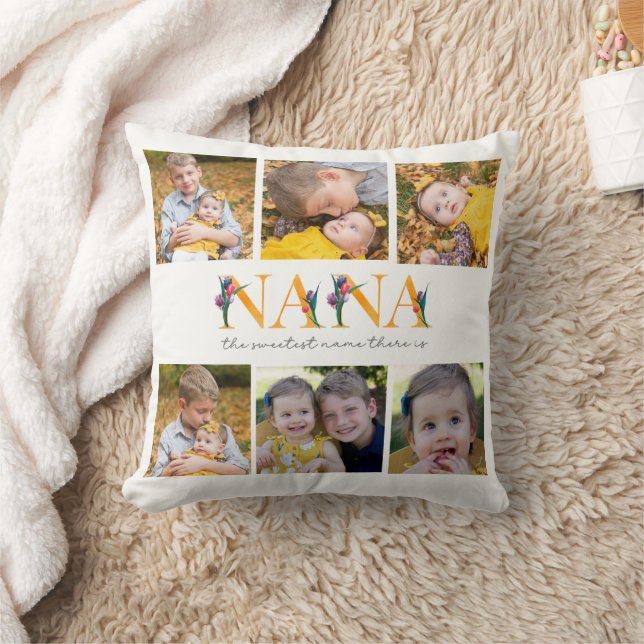 Nana Floral Custom Photo Tulips Throw Pillow (Blanket)