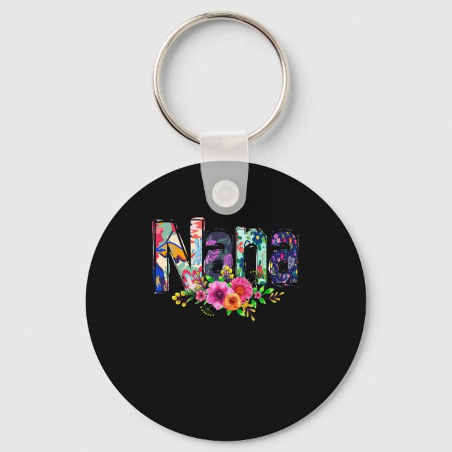 Nana Floral Cute Flowers Grandma Blessed Grandma Keychain (Front)