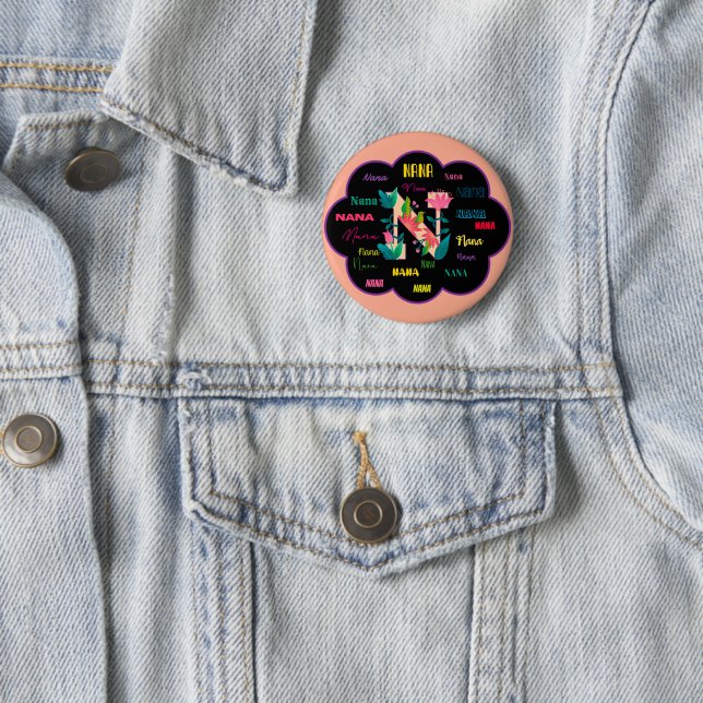 Nana Floral Flower Name Initial 2 Inch Round Button (In Situ)