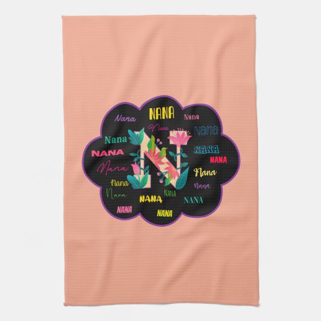 Nana Floral Flower Name Initial Kitchen Towel (Vertical)