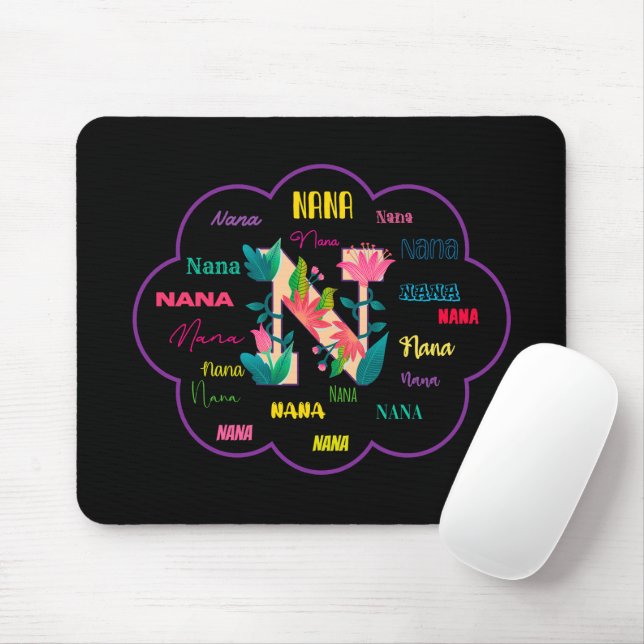 Nana Floral Flower Name Initial Mouse Pad (With Mouse)