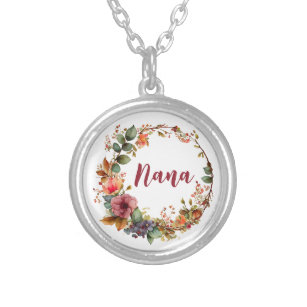 Nana Flowers Round Boho Custom Silver Plated Necklace