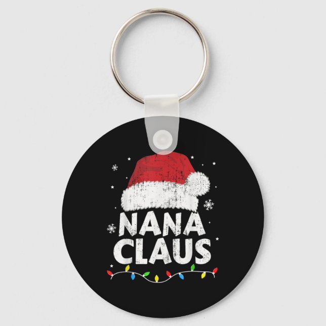 Nana Grandma Claus Christmas Lights Matching Famil Keychain (Front)