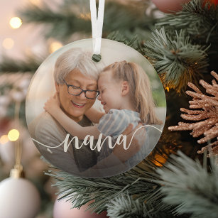 Nana Grandma Script Overlay Glass Ornament