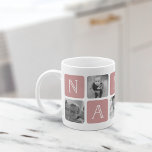 NANA Grandmother Photo Collage Mug | Rose<br><div class="desc">Customize this cute modern mug design to celebrate your favourite grandma this Mother's Day, Christmas or birthday! Design features alternating squares of photos and dusty rose pink letter blocks spelling "NANA" in modern serif lettering with a white heart in the last square. Add five of your favourite square photos (perfect...</div>