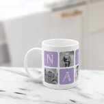 NANA Grandmother Photo Collage Mug | Violet<br><div class="desc">Customize this cute modern mug design to celebrate your favourite grandma this Mother's Day, Christmas or birthday! Design features alternating squares of photos and orchid purple letter blocks spelling "NANA" in modern serif lettering with a white heart in the last square. Add five of your favourite square photos (perfect for...</div>