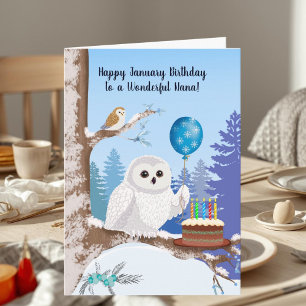 Nana Happy January Birthday Snowy Owl Card