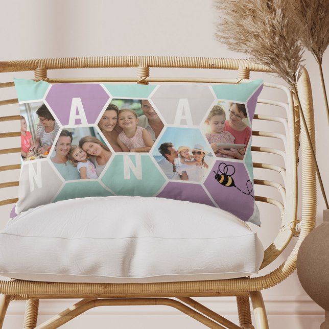 Nana Honeycomb Photo Collage 4 Letter Name Lumbar Pillow (Creator Uploaded)
