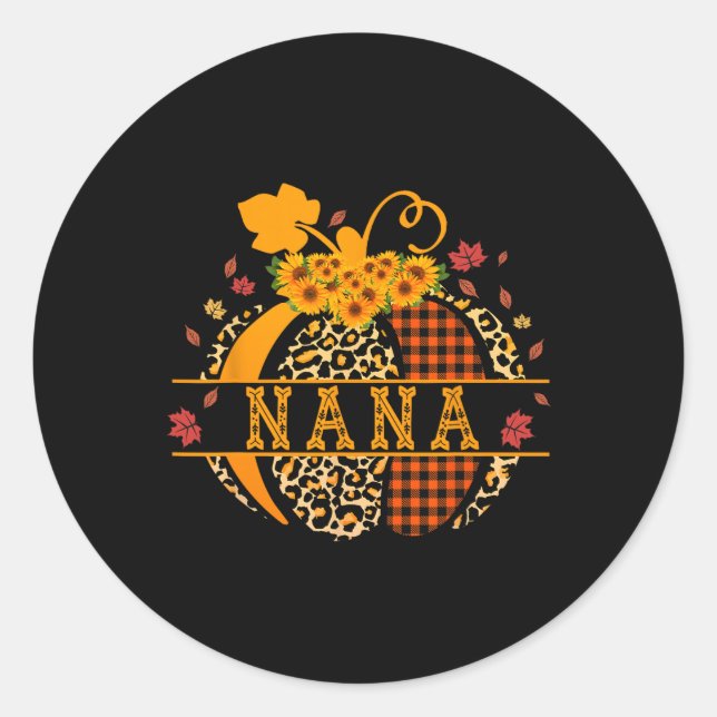 Nana Leopard Print Pumpkin For Grandma Nana Women  Classic Round Sticker (Front)