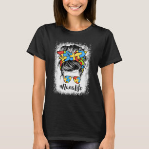 Nana Life Messy Bun Hair Bandana Glasses Autism T-Shirt