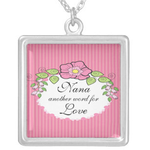 Nana Love  Grandparent Necklace Floral Frame