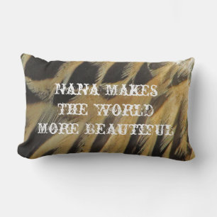 Nana Makes World Beautiful Elegant Brown Feathers Lumbar Pillow