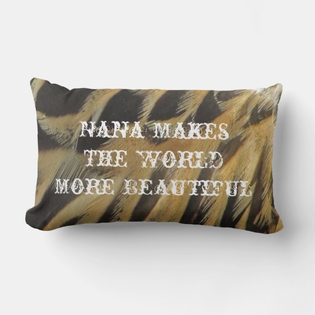 Nana Makes World Beautiful Elegant Brown Feathers Lumbar Pillow (Front)