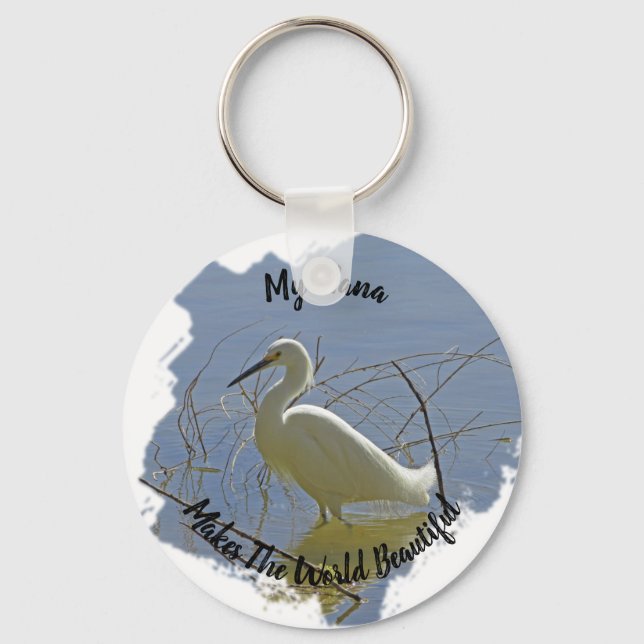 Nana Makes World Beautiful White Egret Grandmother Keychain (Front)