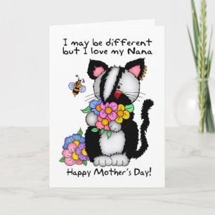 Nana Mother's Day Card - Punk/Rock/Emo Cat And Bee