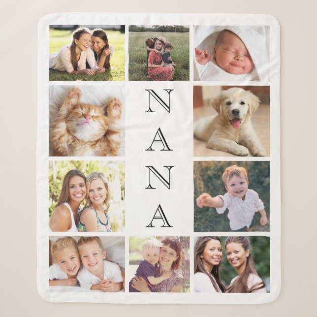 Nana Multi-Photo Collage Personalized Sherpa Blanket (Front)