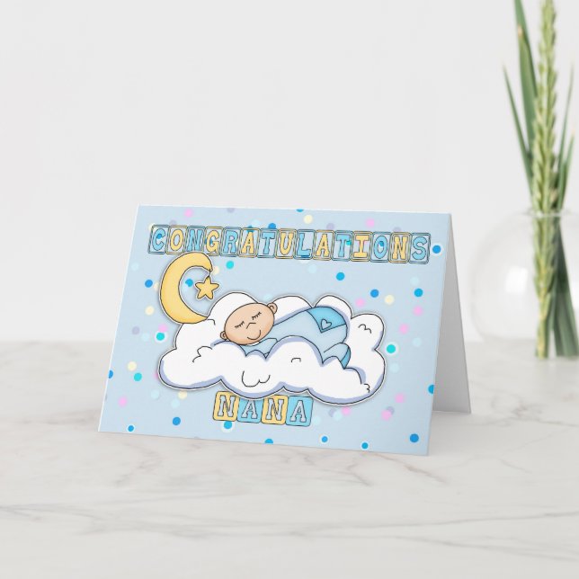 Nana New Baby Boy Congratulations Card (Front)