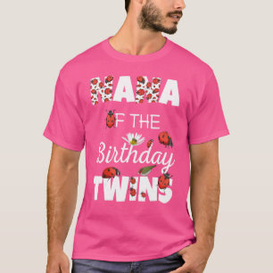 Nana Of Birthday Twins  Floral Family Ladybug Birt T-Shirt