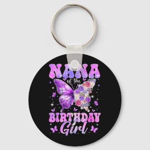 Nana of The Birthday Girl Butterfly Family Keychain