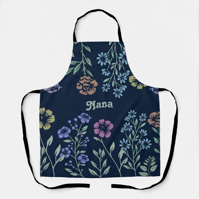 Nana or Personalized Floral Design Apron (Front)