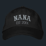 Nana Personalized Grandma Gift Custom Text Embroidered Hat<br><div class="desc">Celebrate the love, warmth, and timeless charm of Grandma with this stylish embroidered hat. Featuring elegant embroidery with the word "Nana", this classic cap is perfect as a meaningful gift for Mother’s Day, birthdays, Christmas, Grandparents Day, baby announcements, pregnancy reveals, or as a sweet surprise for a new grandma, this...</div>