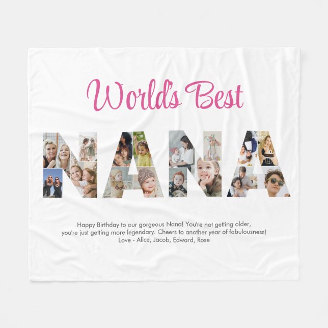 Nana Photo Collage Letter Cutout Grandma Birthday Fleece Blanket (Front (Horizontal))