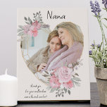 Nana Photo Gold Heart Shaped Pink Floral Frame Faux Canvas Print<br><div class="desc">Custom Photo canvas which you can personalize for anyone and add a favourite saying or words from the heart. Your photo is set into a geometric heart shaped gold frame. The gemstone frame is decorated with watercolor bouquets of pink flowers. It is lettered with the wording "Nana .. thank you...</div>