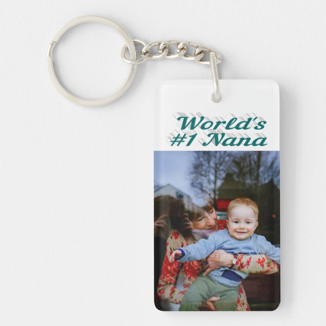 Nana photo green text Mothers Day Keychain (Front)