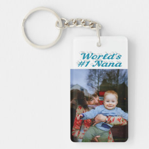 Nana photo sky blue text Mothers Day Keychain