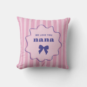 Nana   Pink Stripes with Wavy Frame and Chic Bow Throw Pillow