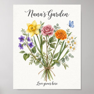 Nana’s Garden Watercolor Floral Bouquet Poster