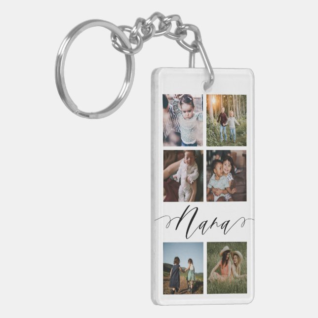 Nana Script | Grandchildren Photo Grid Collage Keychain (Front Left)