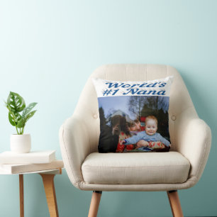 Nana sea blue text photo throw pillow