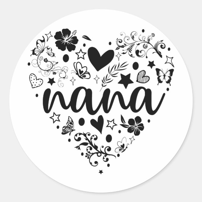 Nana Stickers, Nana Heart, Nana Sticker, Grandma Classic Round Sticker (Front)