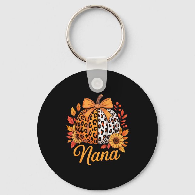 Nana Thanksgiving Leopard Pumpkin Sunflower Coquet Keychain (Front)
