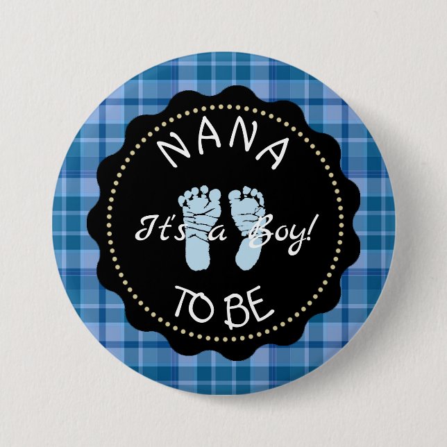 Nana  to be  Blue Plaid Baby Shower button (Front)