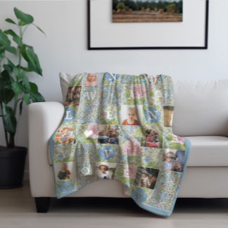 Nana We Love You | Floral Patchwork Quilt 14 Photo Fleece Blanket