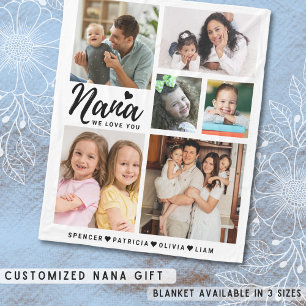 Nana We Love You Grandkids Names Photo Collage Fleece Blanket