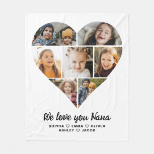 Nana We Love you Heart Modern Photo Collage Fleece Blanket
