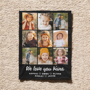 Nana We Love you Hearts Modern Photo Collage Fleece Blanket