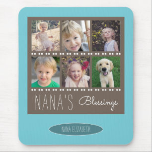 Nana's Blessings Photo Collage Brown and Teal Mouse Pad